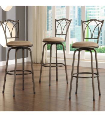 Home Interior Set of 3 Adjustable Barstools with Quarter Cross Back - Dark Brown