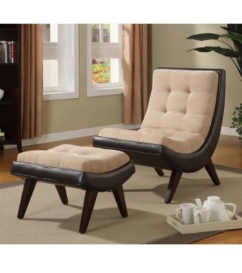 Home Interior Bi-Cast Leather Chair and Ottoman Set - Peat/ Velvet