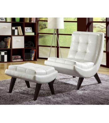 Home Interior Bi-Cast Leather Chair and Ottoman Set - White