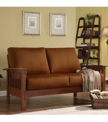 Home Interior Mission-Style Loveseat with Microfiber Covering - Oak/Rust