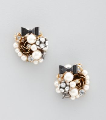 Betsey Johnson® Pearl Glitz Flower & Bowtie Oversized Earrings