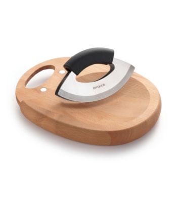 Bon Jour® Mezzaluna and Beechwood Cutting Board with Magnetic Storage