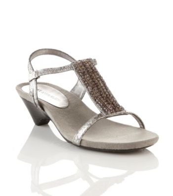 AK Anne Klein "Testa" Jeweled T-Strap Sandal Pewter 7.5M