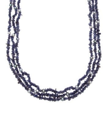 .925 Sterling Silver Freshwater Pearl & Iolite Necklace