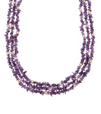 .925 Sterling Silver Freshwater Pearl & Amethyst Necklace