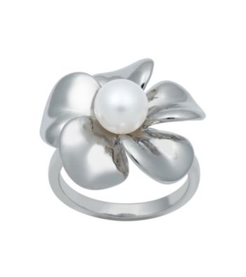 .925 Sterling Silver Freshwater Pearl Flower Ring - White