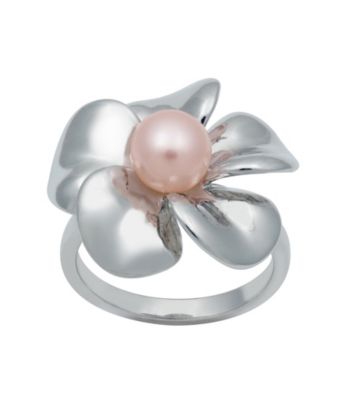 .925 Sterling Silver Freshwater Pearl Flower Ring - Pink