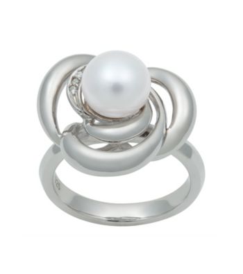 .925 Sterling Silver Freshwater Pearl & Diamond Accent Ring - White