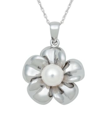 .925 Sterling Silver Freshwater Pearl Flower Pendant - White