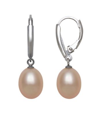 .925 Sterling Silver & Freshwater Pearl Drop Earrings - Pink