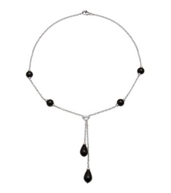 .925 Sterling Silver Onyx Drop Necklace - Black