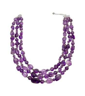 .925 Sterling Silver 3-Row Amethyst Necklace - Purple