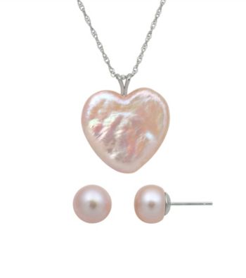 .925 Sterling Silver Pink Mother of Pearl Pendant/Earring Set