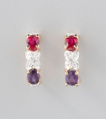 18K Gold-Over-Sterling Silver Amethyst, Created Ruby, & Diamond Accent Earrings