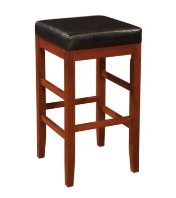 Powell® Black Bonded Leather Seat Square Backless Bar Stool - Cherry