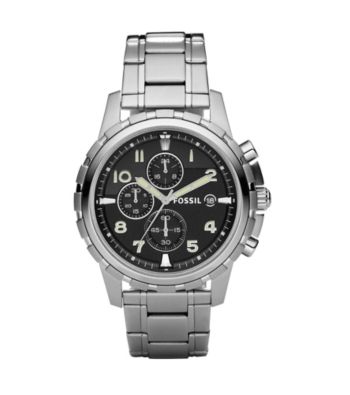 Fossil® Stainless Steel Black Dial Watch - Silvertone