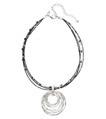 Laura Ashley® Layered Circle Pendant Necklace - Jet/Silvertone