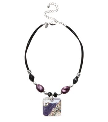 Laura Ashley® Square Pendant Necklace - Black/Purple/Silvertone
