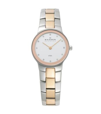 Skagen Denmark Women's Silver and Rose Gold Link Watch