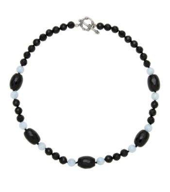 Sterling Silver Onyx Aquamarine Necklace - Black/Blue
