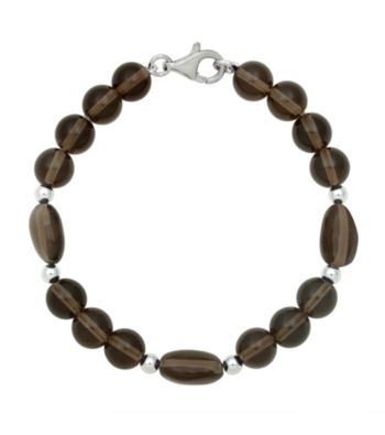 Sterling Silver Baroque Round Stone Bracelet - Smoky Quartz