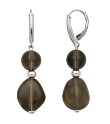 Sterling Silver Baroque Earrings - Smoky Quartz