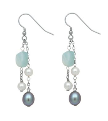 Sterling Silver Freshwater Pearl Aquamarine Stone Earrings