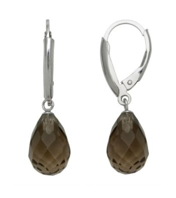 Sterling Silver Faceted Stone Earrings - Smoky Quartz