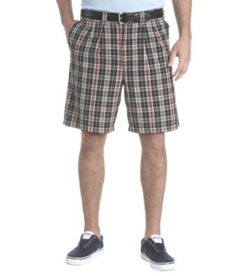 Harbor Bay® Men's Big & Tall Waist-Relaxer® Pleated Plaid Shorts - Black Khaki Red