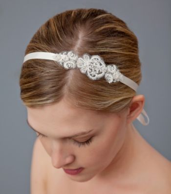 Nina Bridal Cayleen Embroidered Crystal Ribbon Headwrap - Ivory