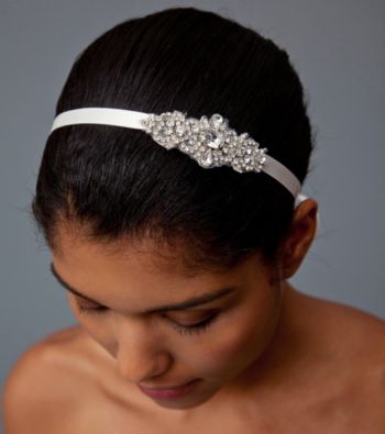 Nina Bridal Cece Ribbon Headwrap with Genuine Crystal Center Embellishment - Ivory Satin
