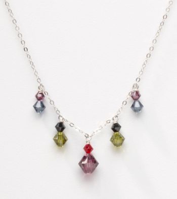 Sterling Silver Multicolored Bi-Cone Crystal Drops Necklace