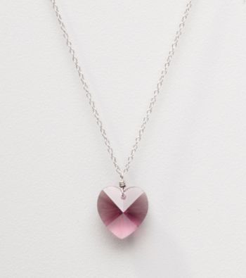 Sterling Silver Amethyst Crystal Heart Pendant Necklace