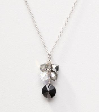 Sterling Silver Jet Crystal Cluster Necklace