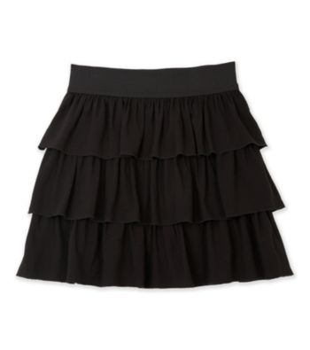 Amy Byer Girls' Three-Tier Challis Skirt - Black