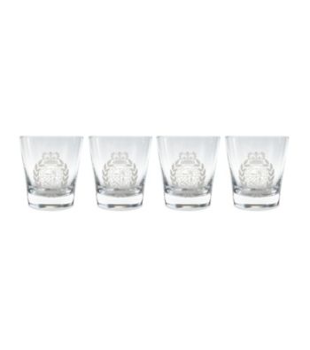 Lauren Ralph Lauren Classic Crest Barware Set of 4 Double Old Fashioned Glasses
