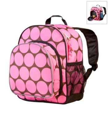 Wildkin Big Dots Pack 'n Snack Backpack - Pink/Mocha