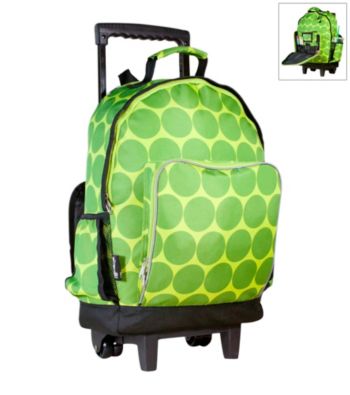 Wildkin Big Dots High Roller Rolling Backpack - Green/Yellow