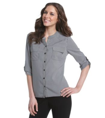 Notations® Striped Buttondown Roll-Tab Top