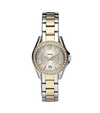 Fossil® Mini Riley Two Tone Silver Dial Watch