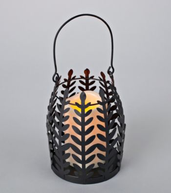 Gerson Ivory LED Candle with Metal Open Leaf Lantern