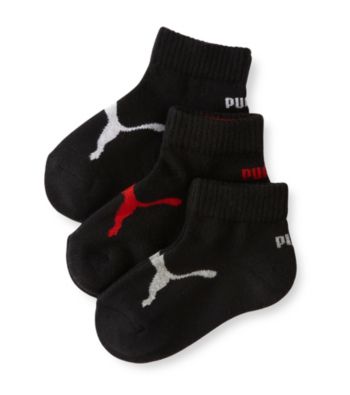 PUMA® Boys' 3-pk. Black Quarter Crew Logo Socks