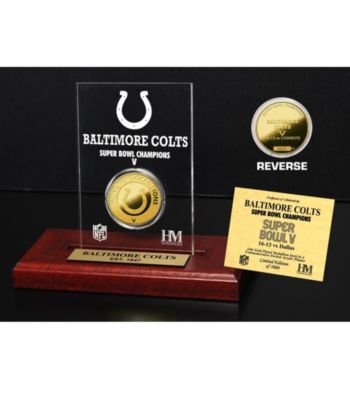 24KT Gold-Plated Baltimore Colts Super Bowl Champs Coin in Etched Acrylic by Highland Mint