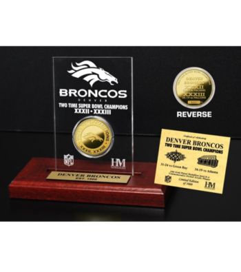 24KT Gold-Plated Denver Broncos Super Bowl Champs Coin in Etched Acrylic by Highland Mint