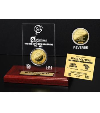 24KT Gold-Plated Miami Dolphins Super Bowl Champs Coin in Etched Acrylic by Highland Mint