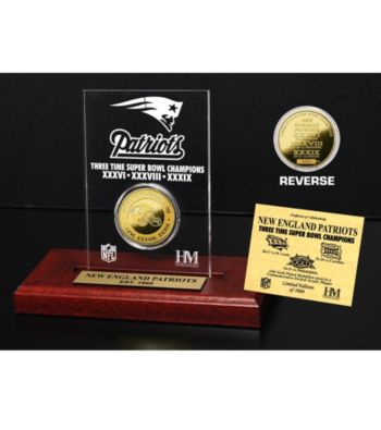 24KT Gold-Plated New England Patriots Super Bowl Champs Coin in Etched Acrylic by Highland Mint