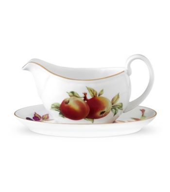 RRoyal Worcester Evesham Gold Sauce Boat and Stand