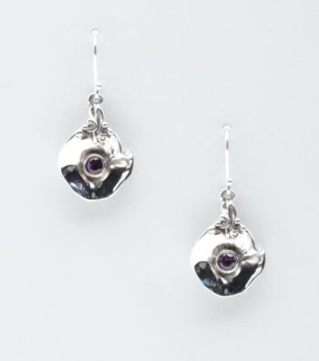 Hagit Gorali Sterling Silver Liquid Round Petal Leaf Earrings - Amethyst
