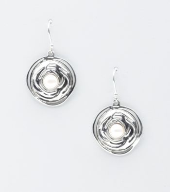 Hagit Gorali Sterling Silver Button Drop Swirl Design Earrings
