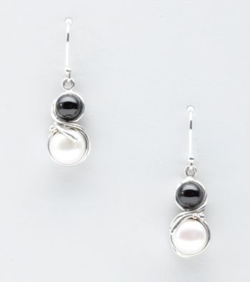 Hagit Gorali Sterling Silver Onyx Bead Pearl Earrings